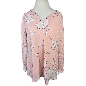 Massini Light Pink Floral V-Neck Blouse Size Small